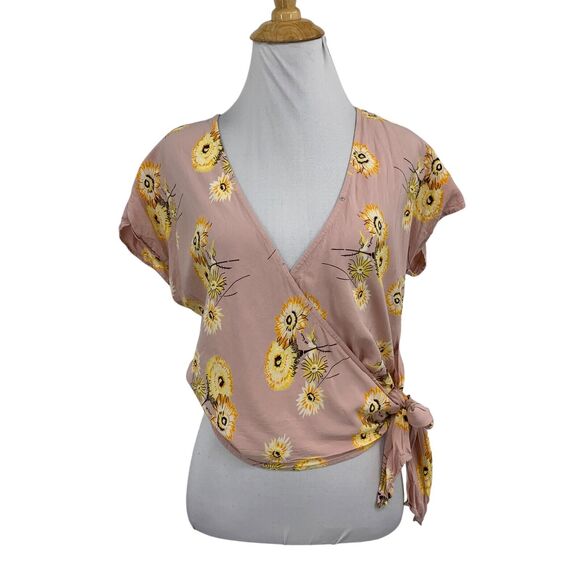Madewell Top Womens S Small Twiggy Wisteria Dove Wrap Floral Short Sleeve Crop - Picture 1 of 12